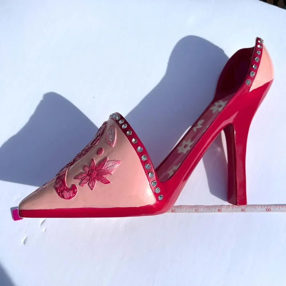 Stiletto High Heel Shoe Wine Bottle Holder Stand Pink Bling Breast Cancer